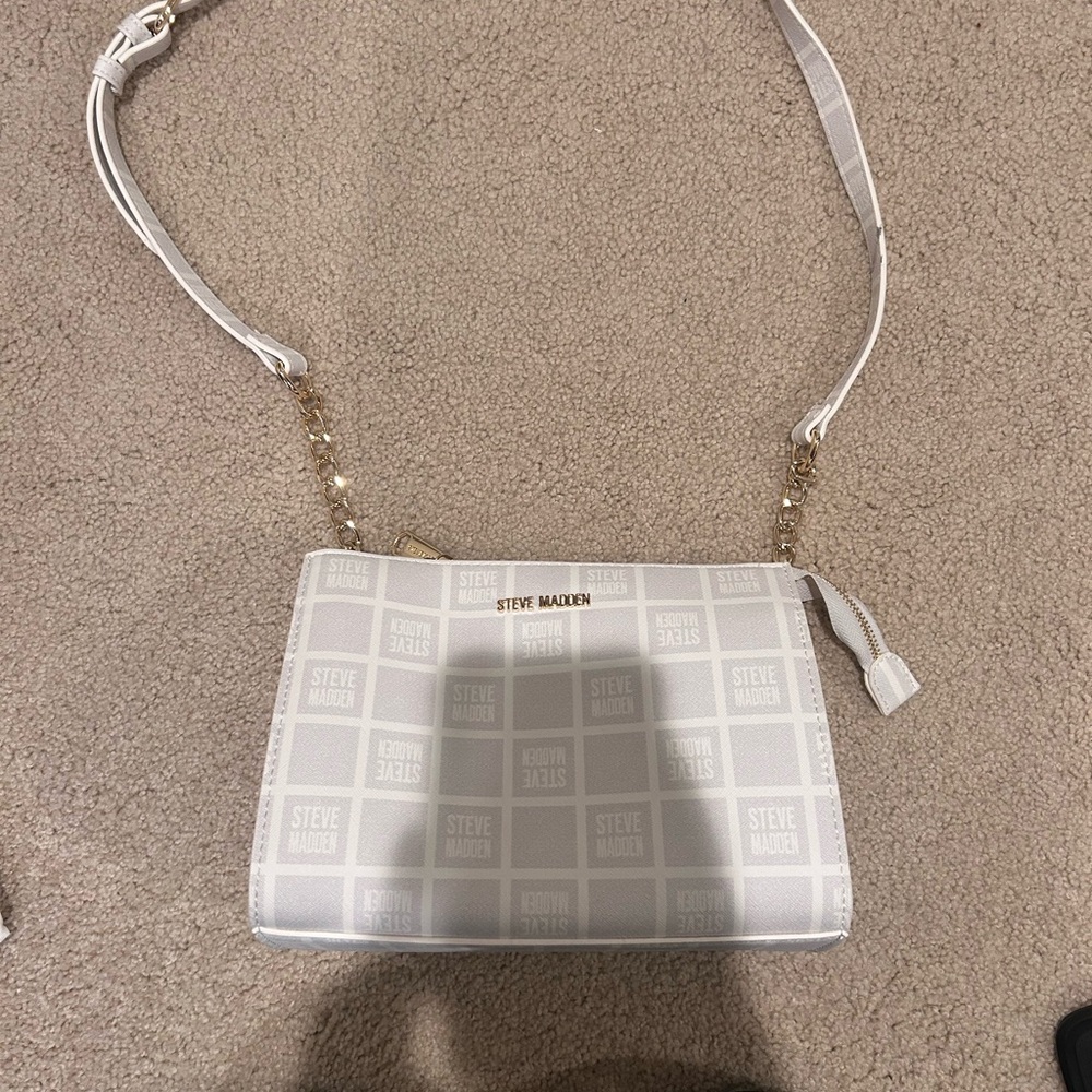 Steve Madden Logo Patterned White Crossbody Bag